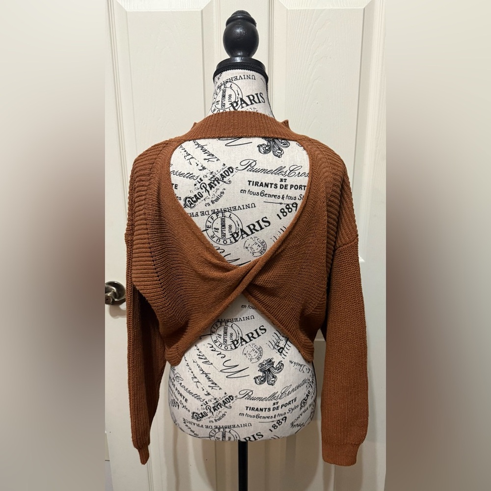 Lulu's Rust Brown Cut Out Twist Back Sweater Knit Oversized - Picture 6 of 10